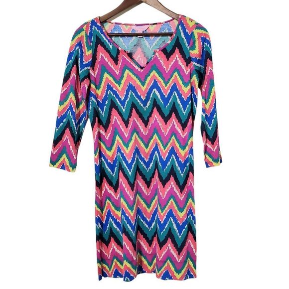 Lilly Pulitzer Gretchen Shift Dress Size XS Multicolor Chevron Pima Cotton Tunic - Picture 1 of 12